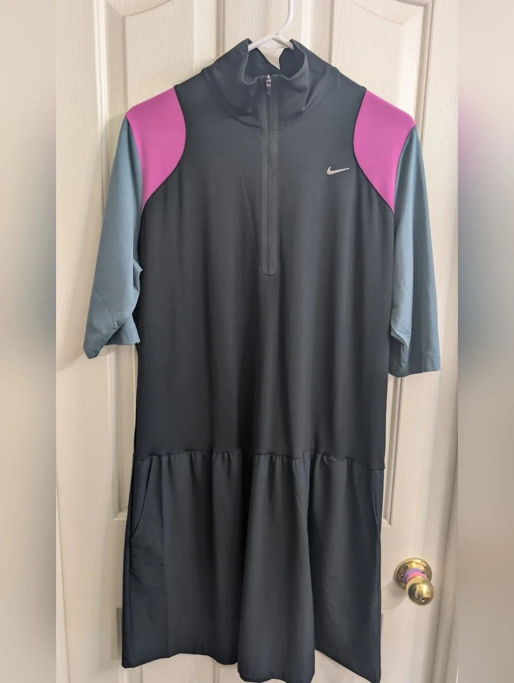 Nike Golf XL Black Dress with Pink Shoulder Panels and Blue-Grey Sleeves